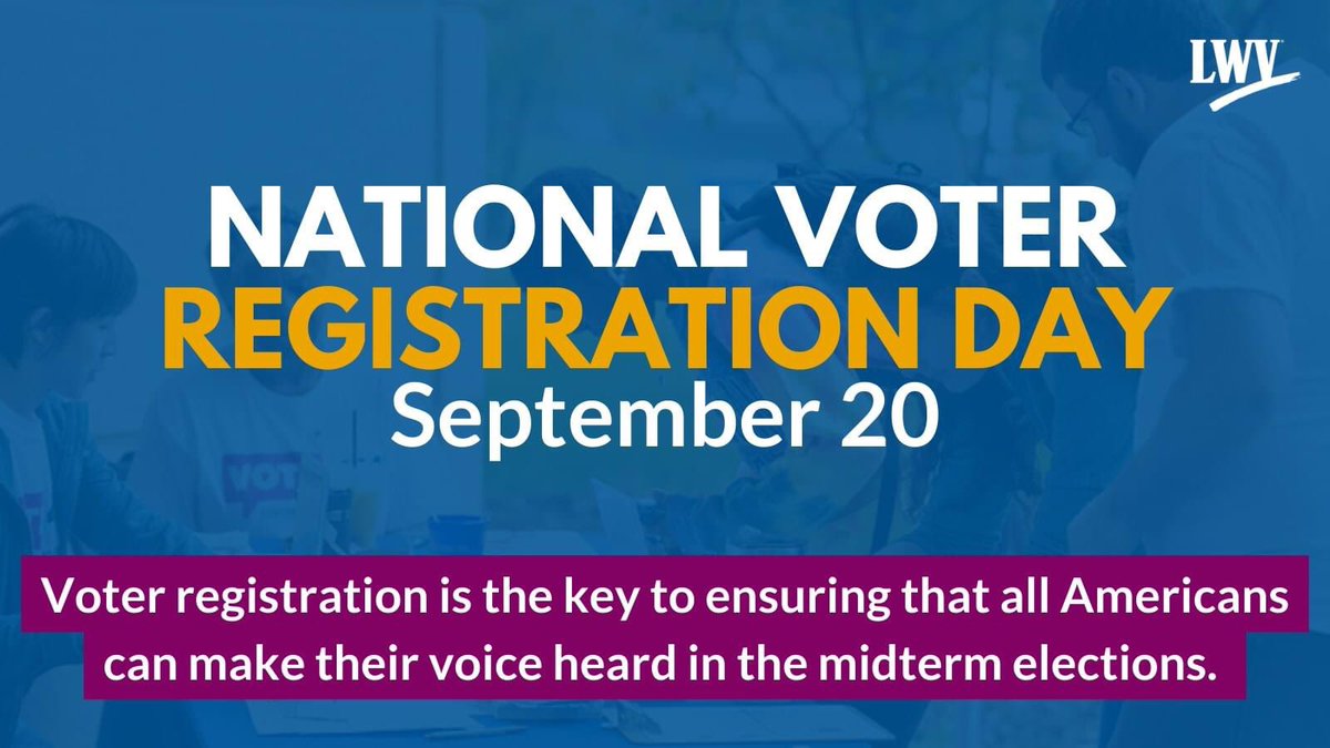 lwviowa's tweet photo. September 20th is National Voter Registration Day! 🗳 It only takes two minutes to register to vote. Visit https://t.co/uzZN17GW4t to register or check your registration status. #vote #voterregistrationday #empoweringvoters #defendingdemocracy #lwvia https://t.co/RfPC7QJWkg