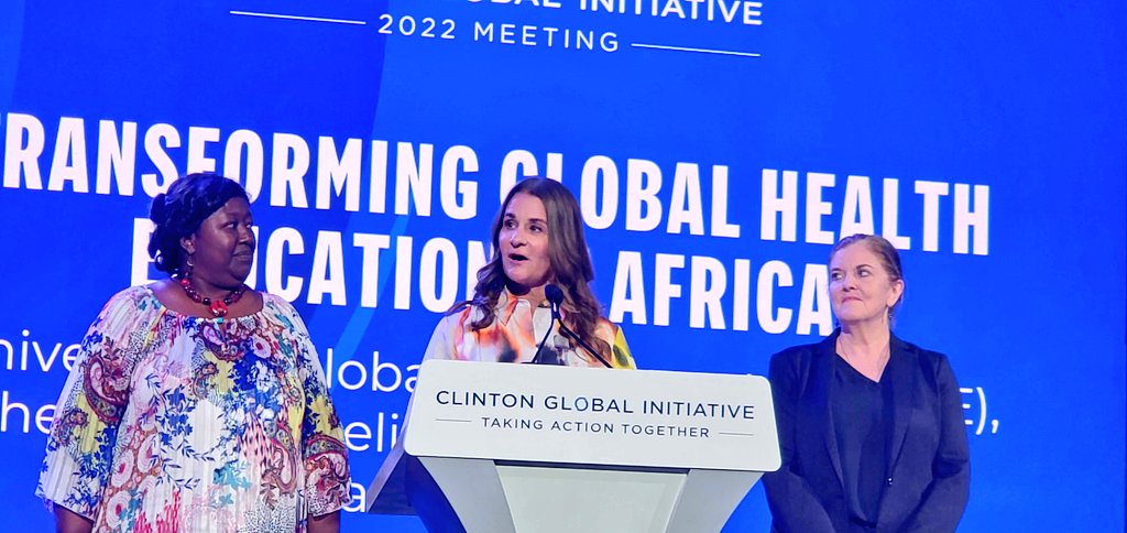 ughe_org's tweet photo. #UGHE is thrilled about the annoucement of the Paul E. Farmer Scholarship Fund today by @PIH CEO Dr. @Sheila_DavisDNP, #UGHE   Vice Chancellor Prof. @agnesbinagwaho and @melindagates co-chair of the Bill &amp; Melinda @gatesfoundation at the @ClintonGlobal Initiative #CGI2022 https://t.co/ajWoQVeyG7