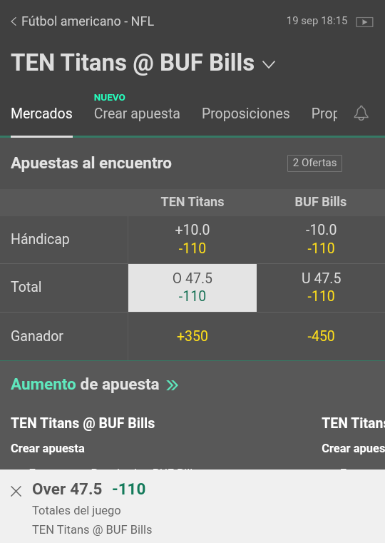 Buena tarde mi gente se me descompuso el cel pero aca andamos con jugadita🏈Nfl

🏈Titans vs Bills over 47.5 -110

Unica jugada del dia mañana compartimos mas al rato les dejo link de grupo para hacer 💰💰

Exito y buena vibra ✌