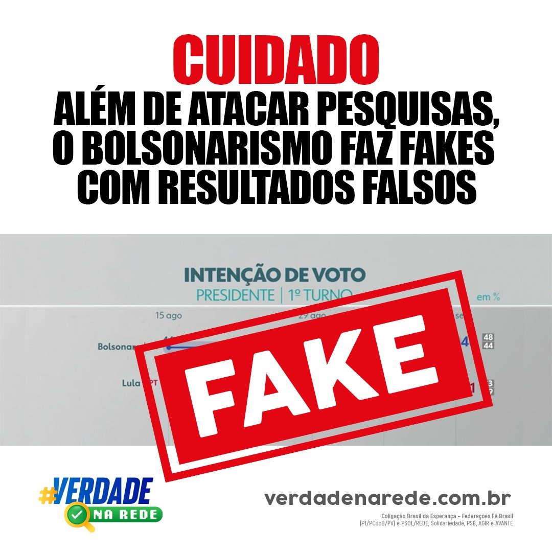 verdadenarede's tweet photo. Bolsonaro não acredita na pesquisas de intenção de voto que apontam Lula na frente. Daí, incentiva que seus aliados criem fakes sobre os verdadeiros resultados.
https://t.co/DOkIUVQrMF https://t.co/NYlWwZ5Aem