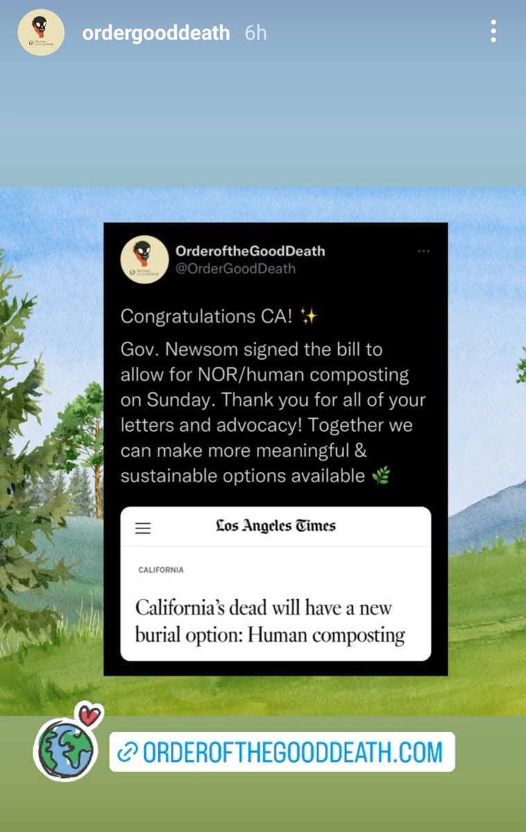 lore_chiroptera's tweet photo. Awesome news!! NOR/human composting is now allowed in CA! ✨️ #NaturalBurials #HumanComposting #DeathPositivity https://t.co/o6SUpWe60u