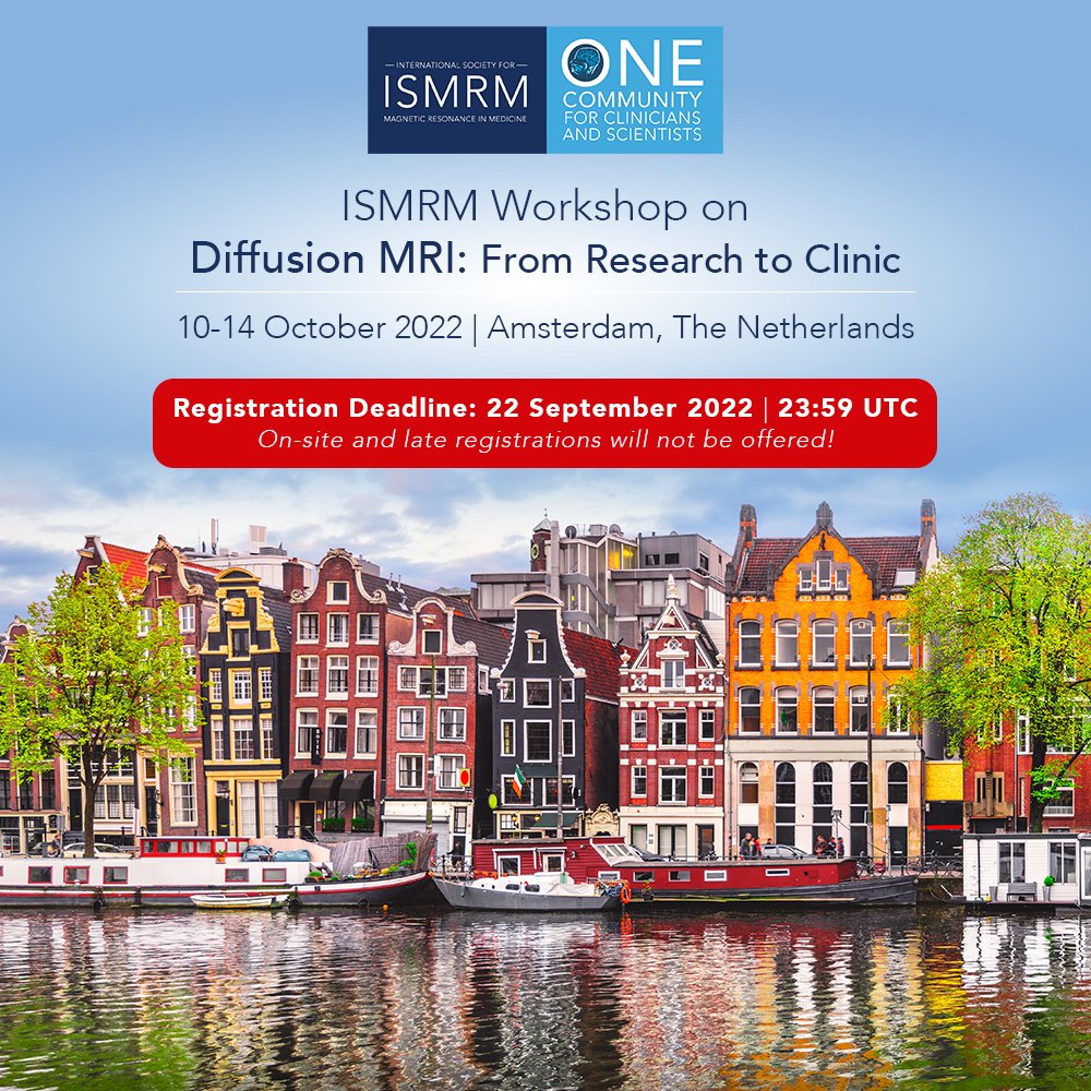 Registration for the ISMRM Workshop on Diffusion MRI: From Research to Clinic will close this Thursday, 22 September 2022 at 23:59 UTC. Don't wait — Register now! bit.ly/3PKgF8l