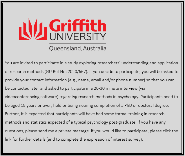 Hi everyone,
I am seeking the final participants for the third study of my PhD. Please share this post, and read the below information if it's applicable to you.

prodsurvey.rcs.griffith.edu.au/prodls200/inde…
