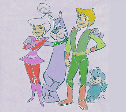 JustHannaBarbed's tweet image. Here’s scrapped concept art of a Jetsons spin-off from the 1970s.

featuring older versions of Elroy and Judy Jetson