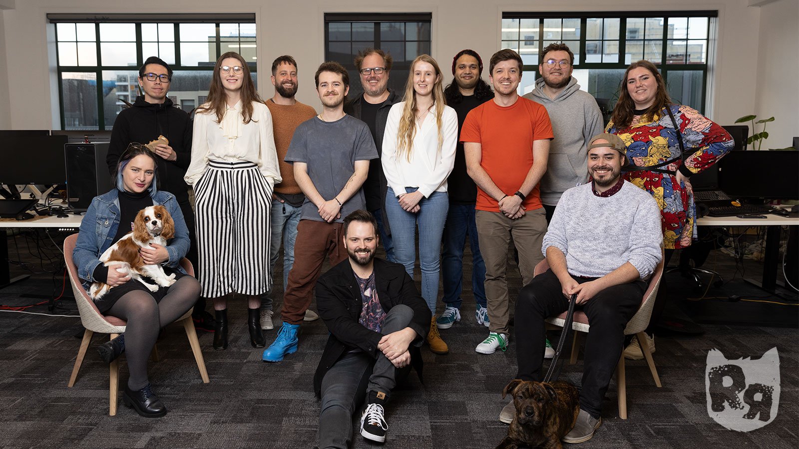 A nice group photo of the RiffRaff Games team in our new Wellington studio. 