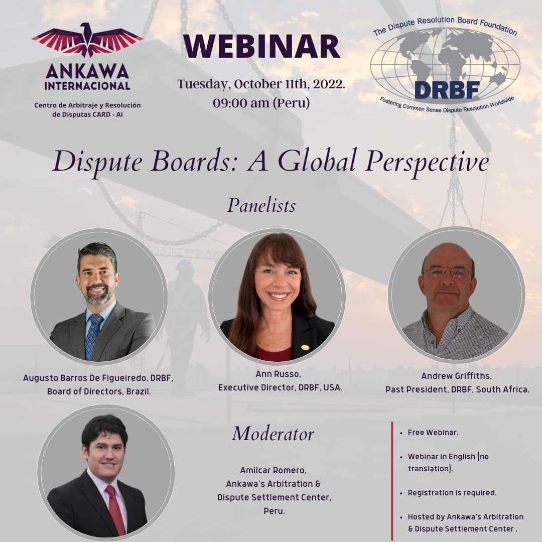 #Webinar | #DisputeBoards

Join our upcoming webinar to discuss the challenges and opportunities for implementing Dispute Boards in the global south.

Free webinar, registration required : bit.ly/3Bm9BJ2 

Webinar in English.