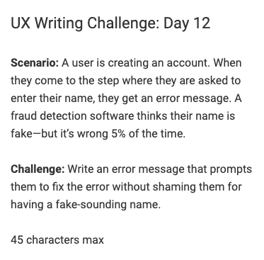 esierr1's tweet image. Day 12 of the #DailyUXWritingChallenge

#UXWriting  #UserExperience #UX #UIUXDesign #UXWritingChallenge