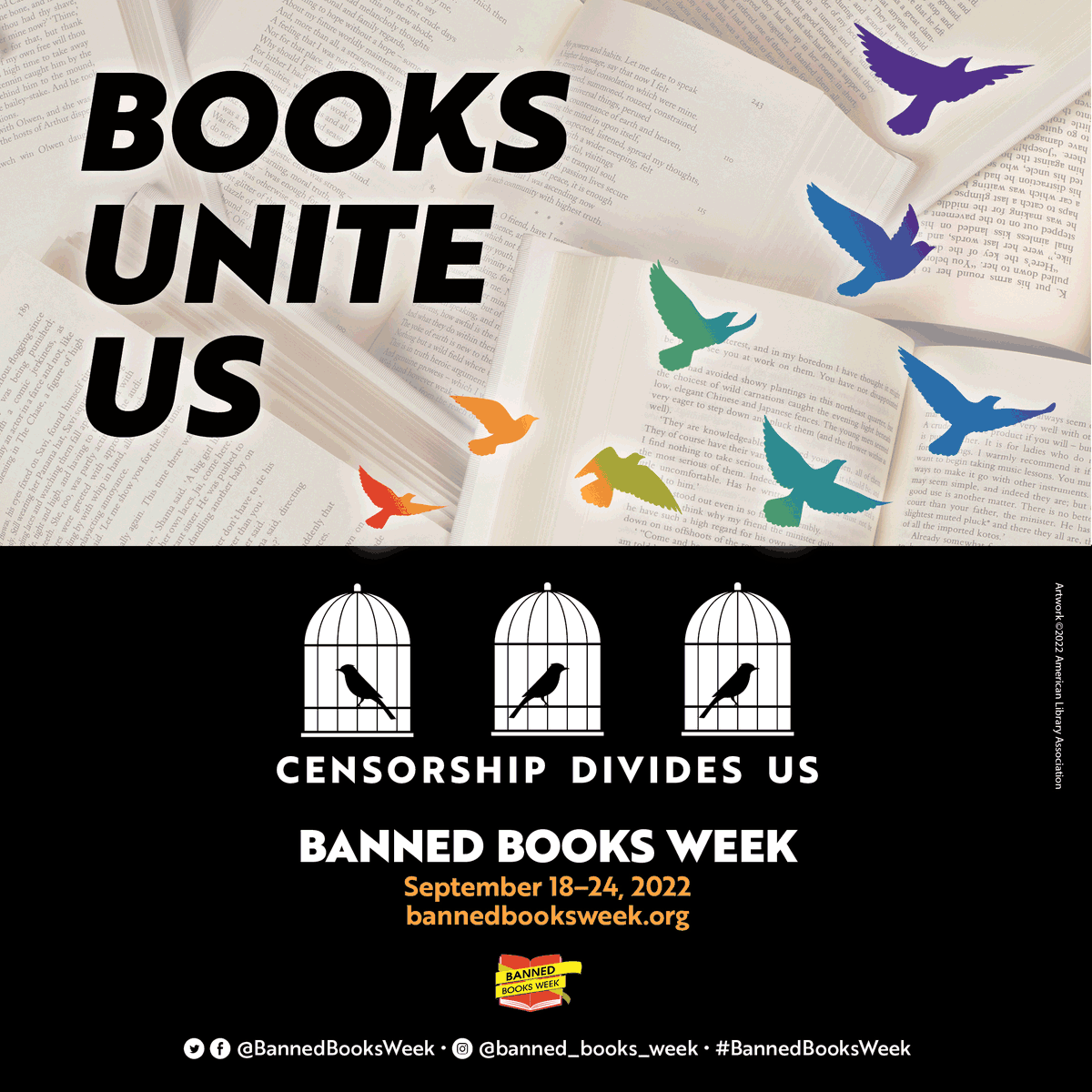 Banned Books Week is this week!  Every year, libraries around the country celebrate Banned Books Week to bring attention to censorship in libraries, schools, and bookstores and to celebrate our freedom to read.
1/2