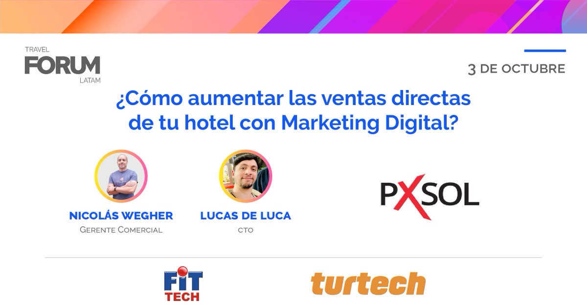 turtech_travel's tweet photo. ¡Más novedades sobre el #TravelForumLatam!
👉🏼 Soluciones tecnológicas para alojamientos. ¿Cómo aumentar las ventas directas de tu #hotel con #marketingdigital ?
Sumate (link en bio) y conoce mucho más acerca de estas herramientas que vos también podes aplicar 🚀 https://t.co/q7iB5CkYxq