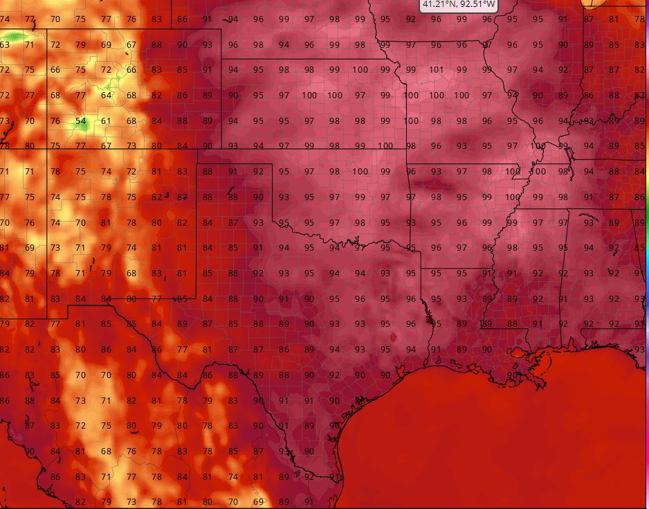 WxSavants's tweet photo. Near record highs continue across the southern and central plains on Tuesday. #WxSavants. https://t.co/iMgrb8i0Sz