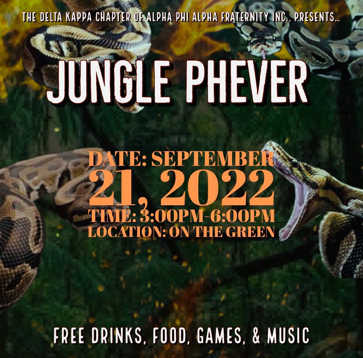 DKAlphas06's tweet photo. Come get to know the brothers of the Delta Kappa Chapter of Alpha Phi Alpha Fraternity Incorporated on the green Wednesday with free food, drinks, music and games. 🤙🏽🦍 #ALPHAStateUniversity https://t.co/Dld4TWH56q