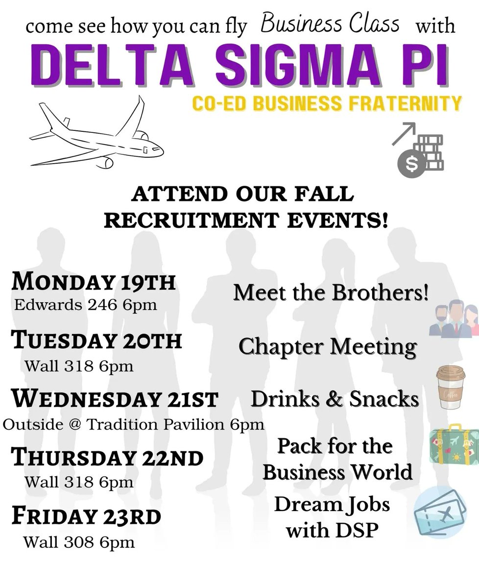 Thanks to everyone who came to tonight's event! Don't forget about our open chapter this Tuesday at 6pm in Wall 318! 

#dsp #deltasigmapi #ccu #CoastalCarolinaUniversity #coastalCarolina #wallcollege #wallcollegeofbusiness #CCUSoon