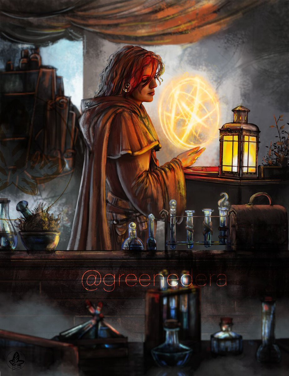 greenedera's tweet photo. Jenna in her mageware shop - #fanart for the @DLNexus 📘"#Tasslehoff's pouches of everything" #dragonlance - @WeisMargaret <3 #dnd #dnd5th #dungeonsanddragons https://t.co/L4Tift8DOD