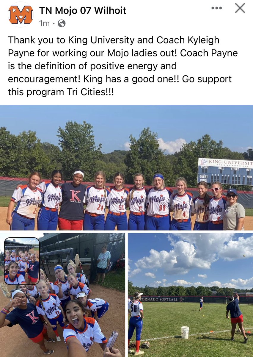Wilhoit2025's tweet photo. King University Mojo Day @KingUSoftball @kyleighmpayne @EliteSoftballR1 https://t.co/GSZpephXcK