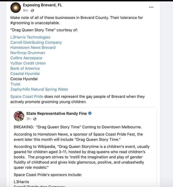 BelliniMom's tweet photo. Why does a State Representative get away with inciting hate over and over again? @equalityfl @spacecoastpride @ACLUFL @AnnaForFlorida @lesleyabravanel https://t.co/YB0xpc9Hma