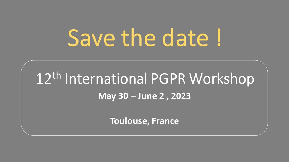 International PGPR Workshop (@pgprworkshop) on Twitter photo It's back... please help us spread the word!
The most important event of the PGPR/PGPB community around the globe... See you in Toulouse!
<a href="/PGPR/">PGPR</a> <a href="/ASMicrobiology/">ASM</a> <a href="/plantdisease/">The American Phytopathological Society</a> <a href="/RelarPgpr/">Relar - Pgpr</a> <a href="/PhytoBiomes/">Phytobiomes</a> <a href="/NewPhyt/">New Phytologist</a> <a href="/USDA/">Dept. of Agriculture</a> <a href="/CGIAR/">CGIAR</a> <a href="/FAO/">Food and Agriculture Organization</a> <a href="/AgNews/">AgriNews</a> <a href="/NatureBiotech/">Nature Biotechnology</a> <a href="/DBTIndia/">Department of Biotechnology</a> <a href="/BBSRC/">Biotechnology and Biological Sciences Research</a> It's back... please help us spread the word!
The most important event of the PGPR/PGPB community around the globe... See you in Toulouse!
<a href="/PGPR/">PGPR</a> <a href="/ASMicrobiology/">ASM</a> <a href="/plantdisease/">The American Phytopathological Society</a> <a href="/RelarPgpr/">Relar - Pgpr</a> <a href="/PhytoBiomes/">Phytobiomes</a> <a href="/NewPhyt/">New Phytologist</a> <a href="/USDA/">Dept. of Agriculture</a> <a href="/CGIAR/">CGIAR</a> <a href="/FAO/">Food and Agriculture Organization</a> <a href="/AgNews/">AgriNews</a> <a href="/NatureBiotech/">Nature Biotechnology</a> <a href="/DBTIndia/">Department of Biotechnology</a> <a href="/BBSRC/">Biotechnology and Biological Sciences Research</a>