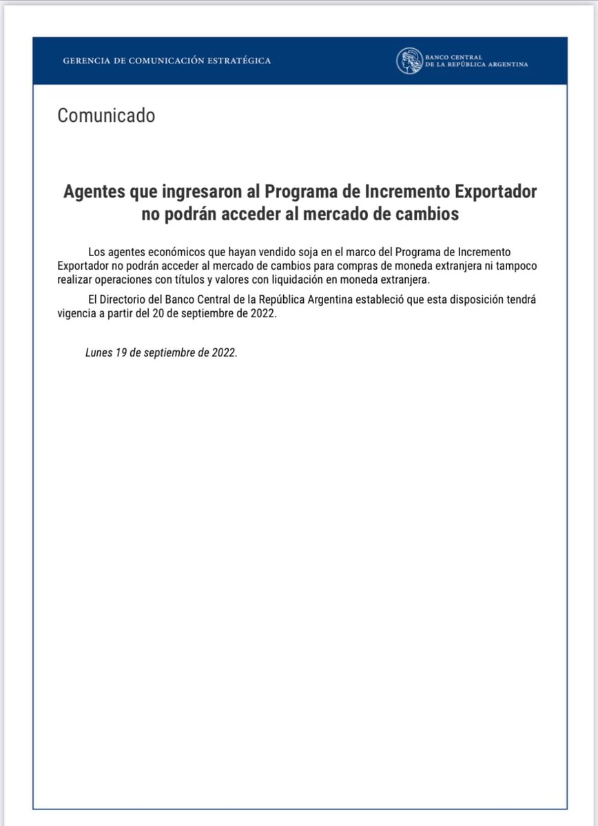 nerypersi's tweet photo. Desde el 6-sep, el Central emitió solo por "dólar soja" unos $ 780.000 millones.

Equivale al 20% de la base monetaria o a USD 2.600 millones al TC CCL.

Esa liquidez, una bomba de tiempo cuando no hay demanda de pesos, es la que ahora se busca contener con más regulación. https://t.co/UGAMhmWBV3