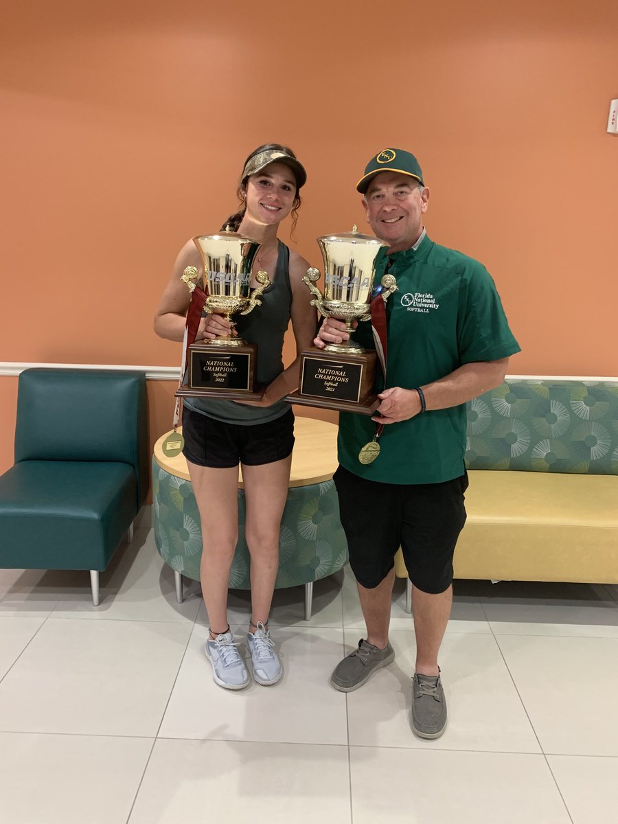 FNUSOFTBALL's tweet photo. FNU SOFTBALL had another great recruit in for a visit. Kaitlyn Joined us today to meet the players and our team, tour the campus academic buildings and visit the players apartments. We had a chance to bring out the National Championship hardware. The future is bright #FNUSOFTBALL https://t.co/FaWhT2ZkfW