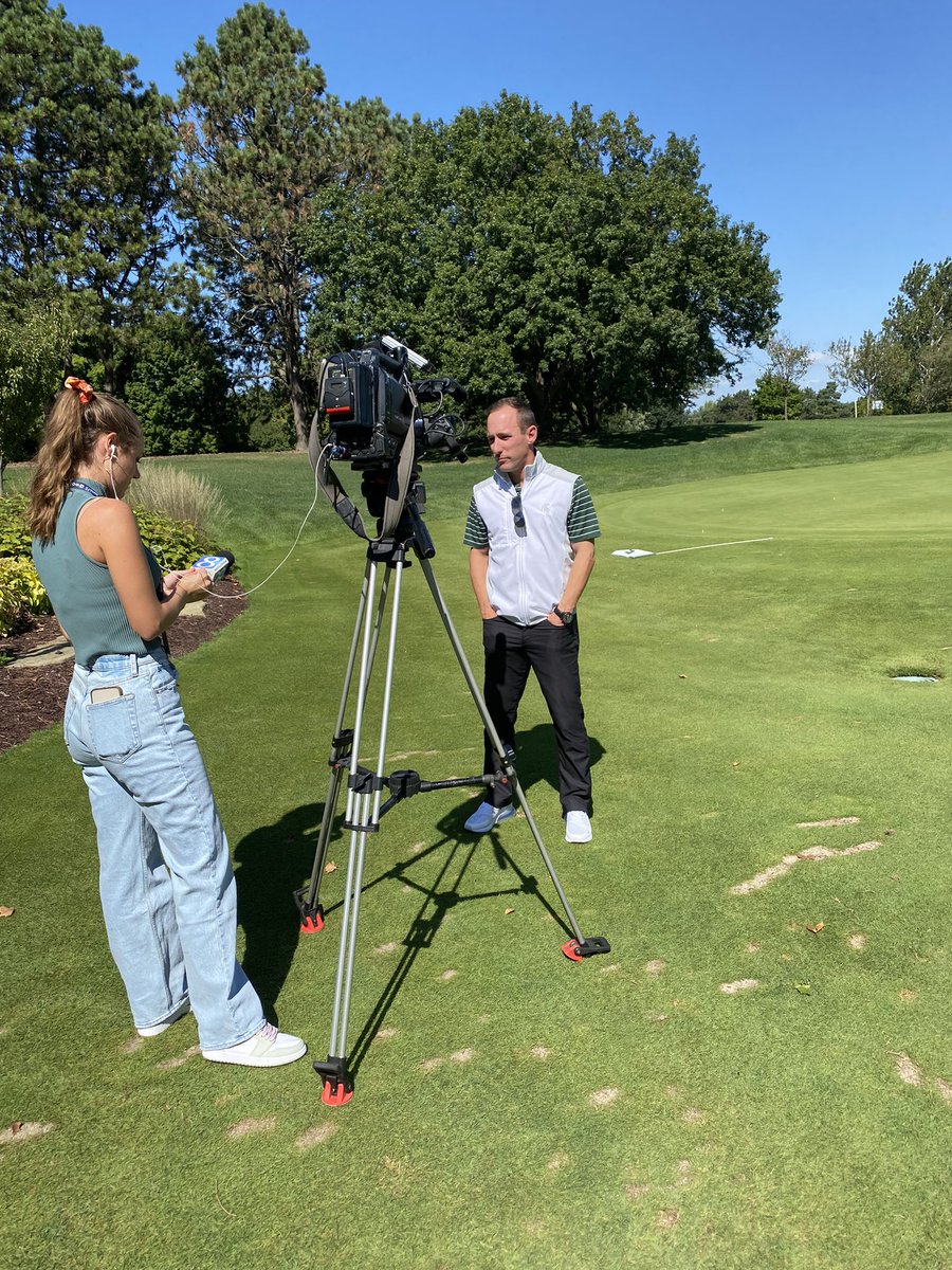 MSU_MGolf's tweet photo. Thanks to @marleewierda &amp; @WOODTV for coming out to practice today to talk about the @FoldsofHonor Collegiate, which we host 9/26-28 at American Dunes in Grand Haven!  #GoGreen https://t.co/r47ICVG28D