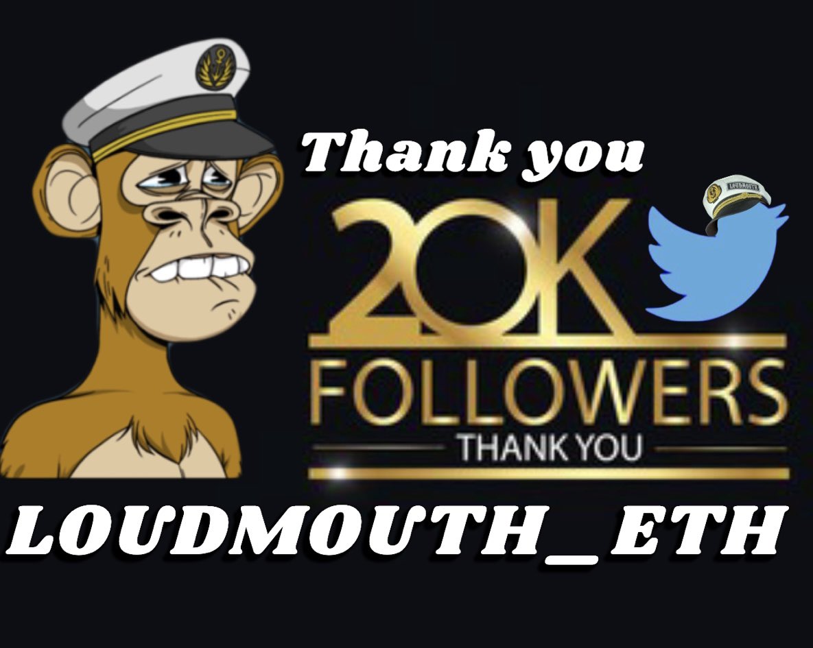 LOUDMOUTH_ETH's tweet photo. I’m super grateful &amp; thankful to hit 20k followers Thank U to everyone that follows me &amp; supports me &amp; likes &amp; retweets my content. I really want to make this space a better place &amp; I couldn’t do it without U Thank You 🙏 #web3 #ekta #LAYC #NFTs #wagmi https://t.co/PyRbESvHlF