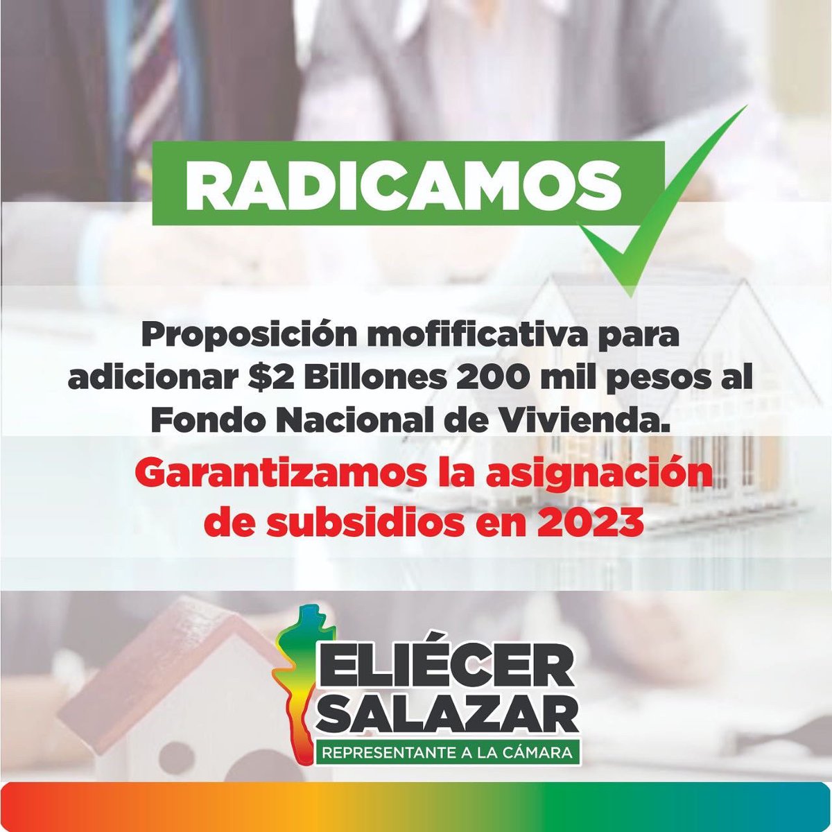 Eliecersalazarl's tweet photo. #Proposiciones📖|
De la mano de la representante Olga Velásquez y otros congresistas, radicamos proposición modificativa para adicionar la suma de $ 2 billones 200 mil pesos al Fondo Nacional de Vivienda. https://t.co/wrwUbLlNjT