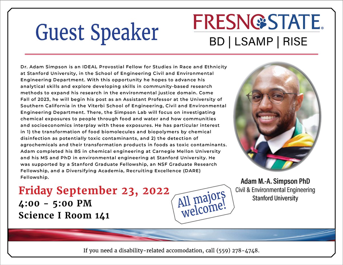 Come join seminar with Dr. Simpson! All majors welcome.
#fresnostate #engineering #fresnostatecsm