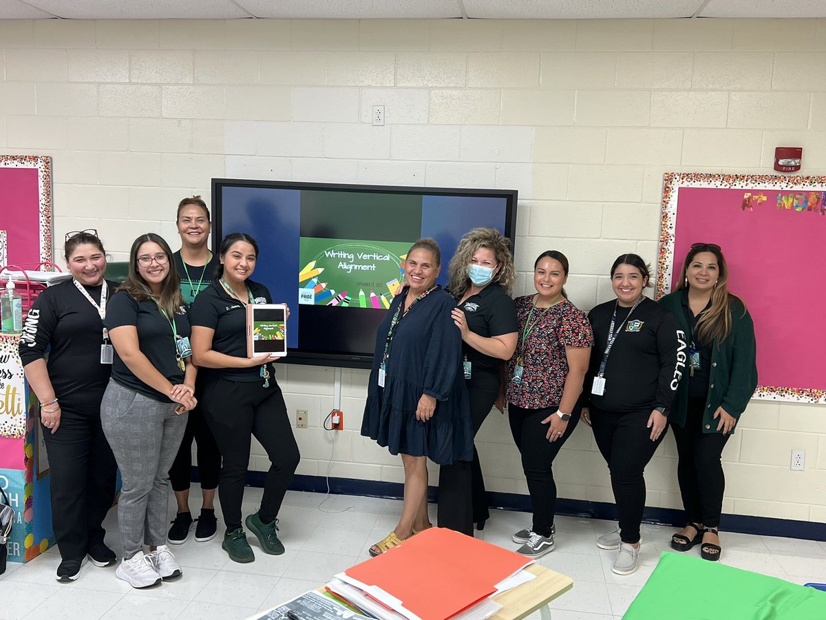 DalethJuarez's tweet photo. Our first Writing Vertical Alignment meeting of the 2022-2023 school year @PSJAGuerraElem ! Love collaborating &amp; planning with our Writing Experts from PK-5th! We have the best in @PSJAISD #GuerraLIFE #LIFEisgoodatGuerra 💚🦅 https://t.co/z2JinrvL1l