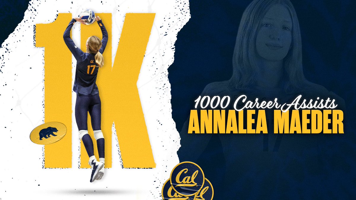 CalVolleyball's tweet photo. 🤝1️⃣0️⃣0️⃣0️⃣🤝

On Saturday, Sept. 17, Annalea Maeder passed the one thousand-mark in career assists, adding 51 to her résumé for a total of 1,026 (and 325 on the season)!!

Join us in congratulating Annalea as we head into Big Spike Week!! 🐻🏐

#GoBears x #OneDayBetter https://t.co/xrrReQzqBN