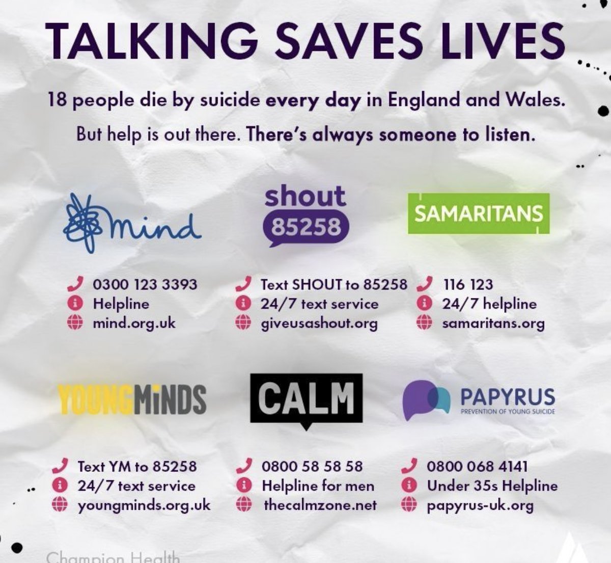 #TalkingSavesLives 

If you are struggling, please remember you are NOT alone. 

Please reach out to someone. #ItsOkayNotToBeOkay 

Helpful numbers 👇🏽. #MentalHealthAwareness #Wellbeing