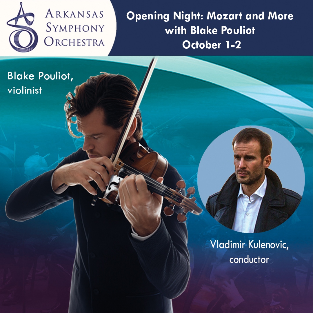 Violinist Blake Pouliot will step in on Oct.1-2 to replace Rachel Barton Pine. She regrets that she had to withdraw after sustaining a minor injury to her elbow. Her doctor has advised two weeks of rest.

The program will remain otherwise.
arkansassymphony.org/opening-night-…