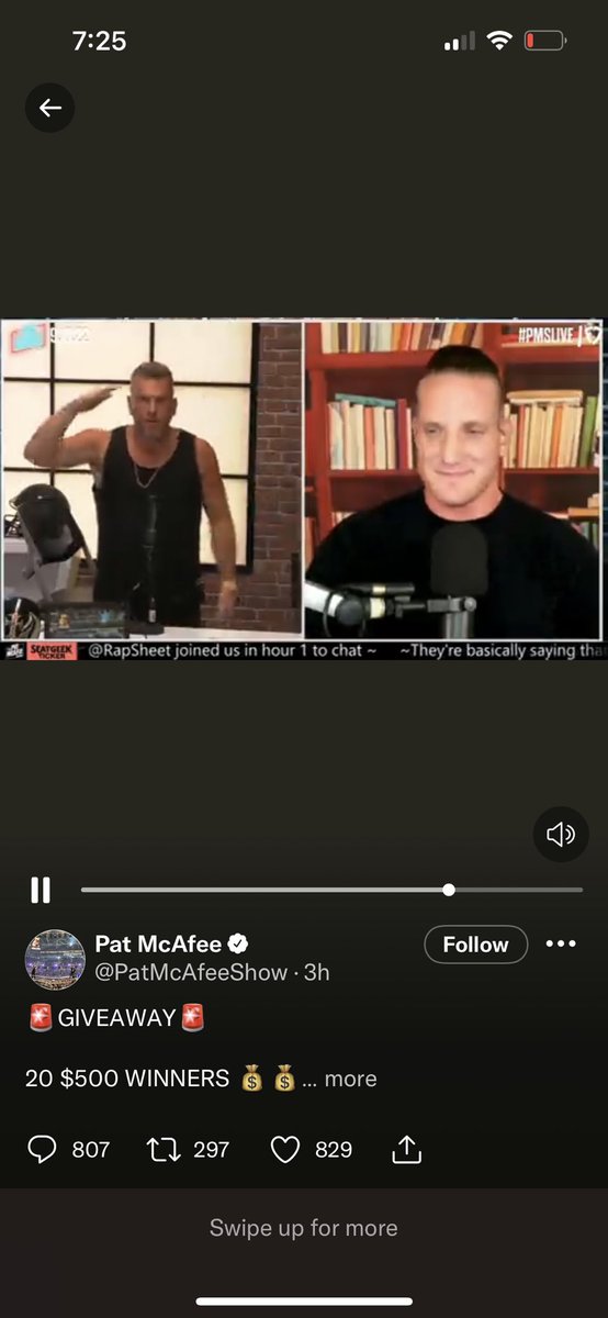 Corleyt03's tweet photo. @PatMcAfeeShow #PMSLiveInTheTHUNDERDOME

What a guy @tstove_gc is. Nobody wears shades inside quite like you do, you fly mf you. 

$CorleyT03 https://t.co/wPVeaem1xQ