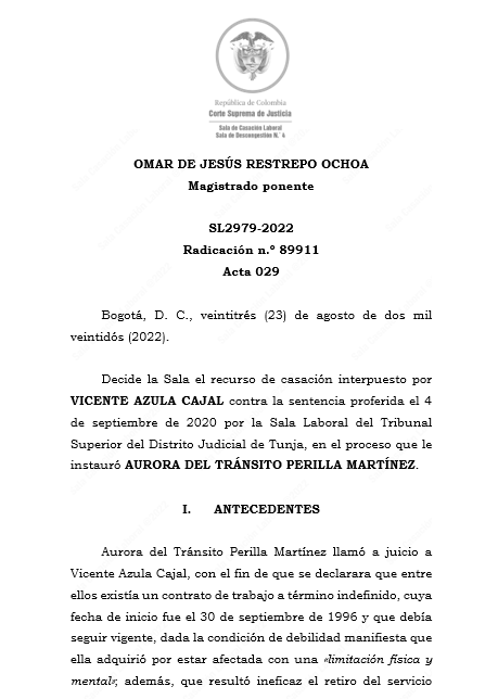 articulo20's tweet photo. SENTENCIA RECOMENDADA 🗣 

#Laboral 🔹
Secuelas de origen común y profesional podrían acumularse para determinar la pérdida de capacidad laboral: @CorteSupremaJ

SENT: SL2979-2022 | RAD: 89911 https://t.co/3jzy184DZ1