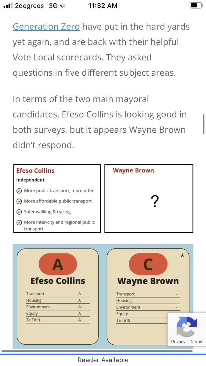 Good piece by @GreaterAKL: “In terms of the two main mayoral candidates, Efeso Collins is looking good in both [the @GenZeroNZ & @vote_climatenz  surveys], but it appears Wayne Brown didn’t respond. Brown needs to engage with the issues and be transparent in his policies.”