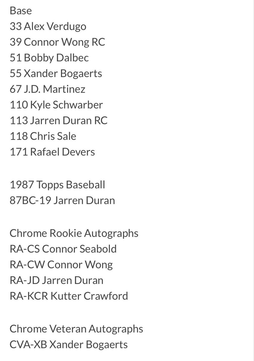 Stretch_Breaks's tweet photo. Boston Red Sox

Case: $150 
3-box: $42 

4 rookie autographs + a number of veteran autos &amp; inserts 

@sports_sell @FillThisBreak https://t.co/JCLsvKk5vR