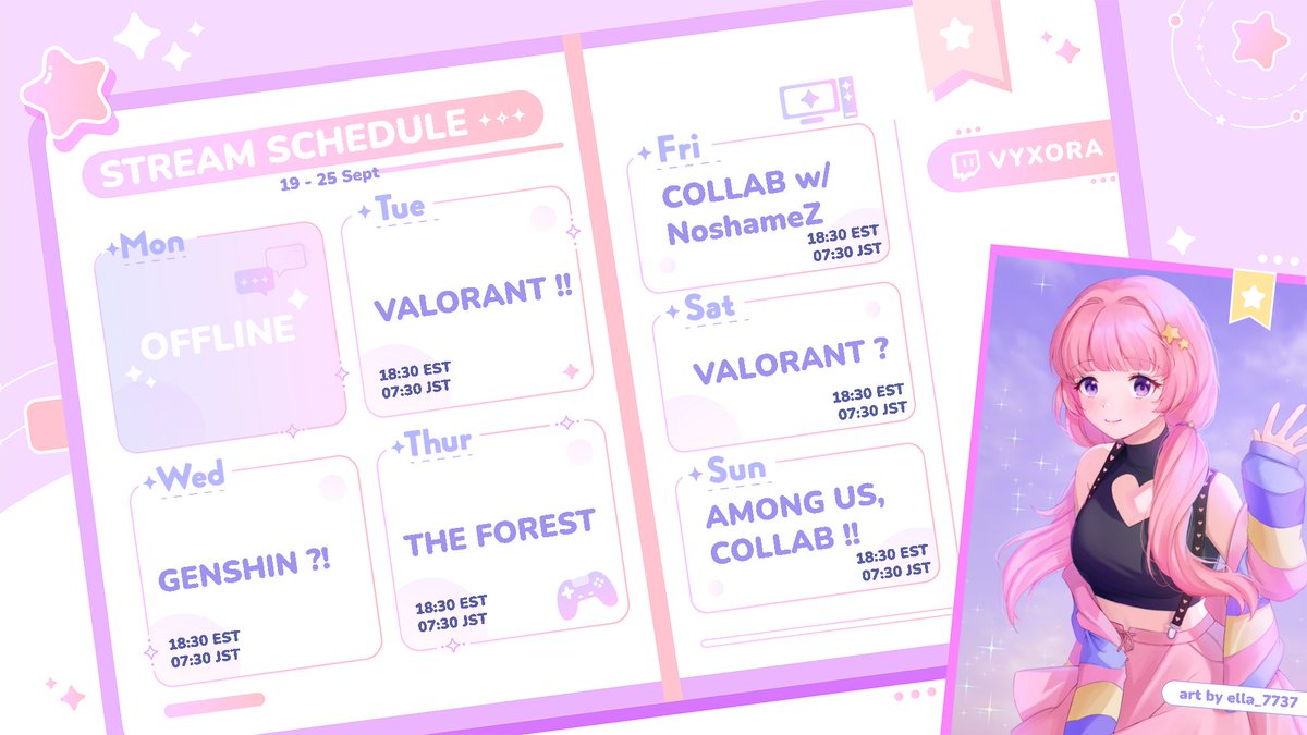vyxora's tweet photo. ｡ﾟﾟ･｡･ﾟﾟ｡
ﾟ。 guess who's having a collab this week? me !!
　ﾟ･｡･

❝ stream time may vary but i'll tweet before i go live ‧₊˚✩ https://t.co/WDjIOuym0o