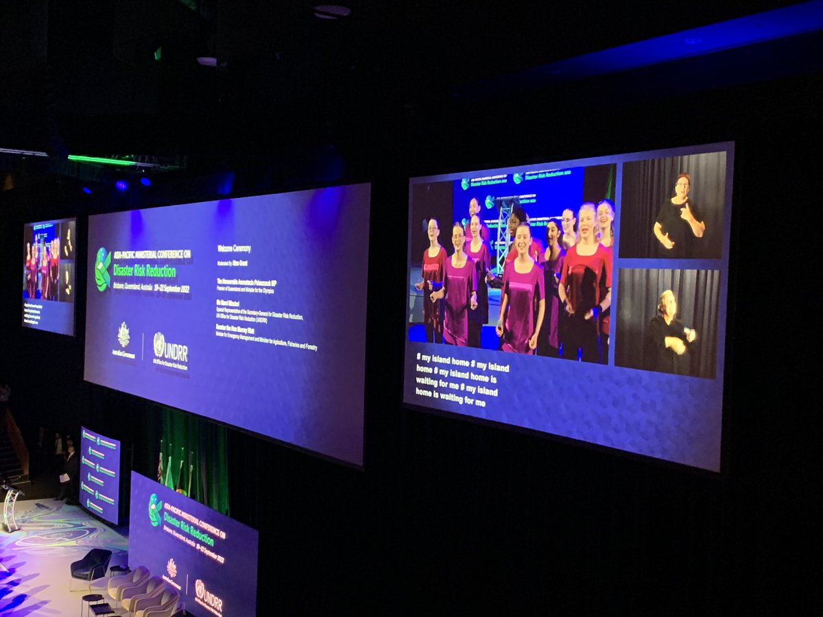 DRRSolutions's tweet photo. Inclusivity matters. Two versions of sign language, text, audio and visual for the opening ceremony of the Asia Pacific Ministerial Conference for Disaster Risk Reduction #APMCDRR2022 #inclusivity https://t.co/5Lcvz4AbJw