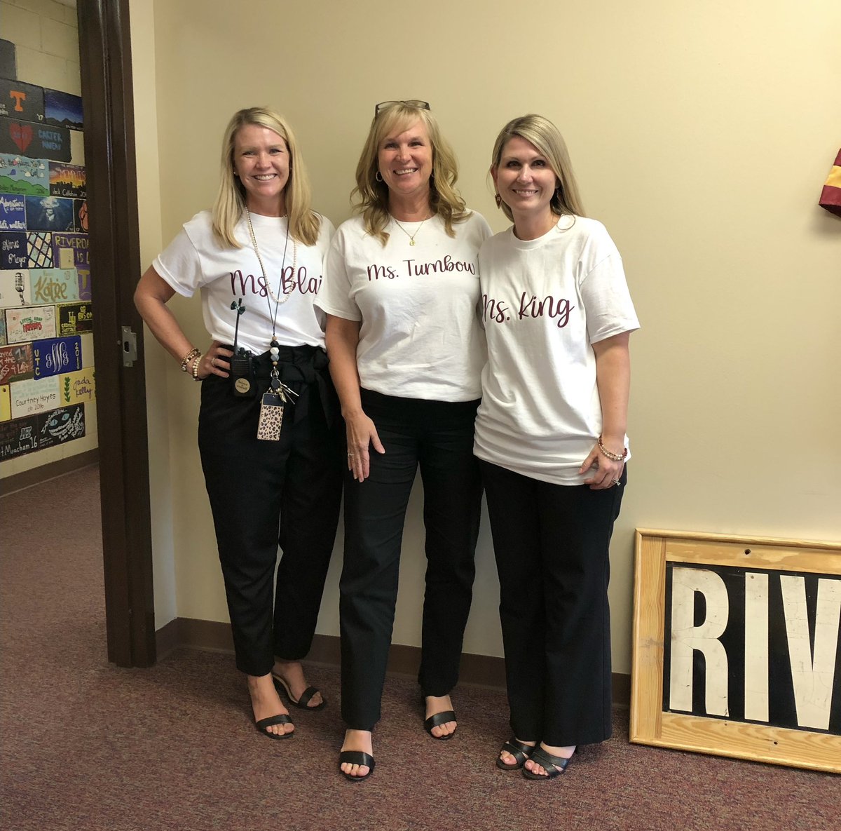 CoachLBKing's tweet photo. Because it’s “White Lies” day at the Dale! @RiverdaleHighTN @StucoRiverdale 
Hey Ms. Blair!
Hey Ms. Turnbow!
Hey Ms. King!
“You guys all look alike!” https://t.co/9nJovt05Le