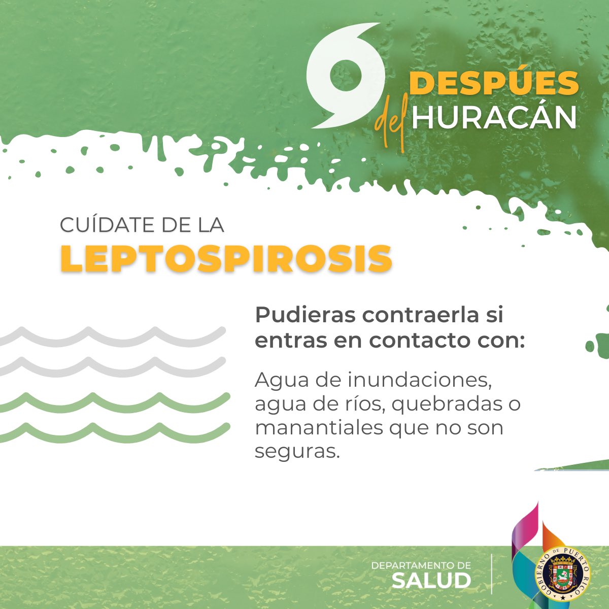 La leptospirosis es una enfermedad bacteriana que puede aumentar después de huracanes o inundaciones. La bacteria que causa la leptospirosis puede entrar al cuerpo a través de cortaduras o rasguños, o a través de los ojos, la nariz o la boca.

#HuracánFiona