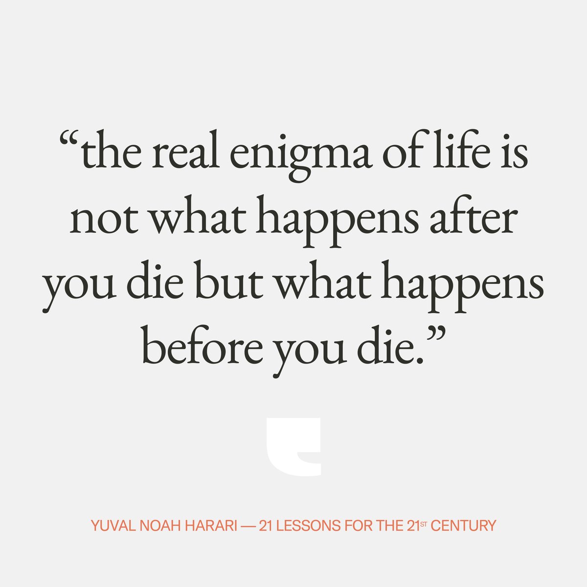harari_yuval's tweet photo. One of the more fascinating aspects of humans is our ability to fixate on the unknown over exploration of the known.

#philosophy #quote #dailyquote #religion https://t.co/F6nnSYAdUv