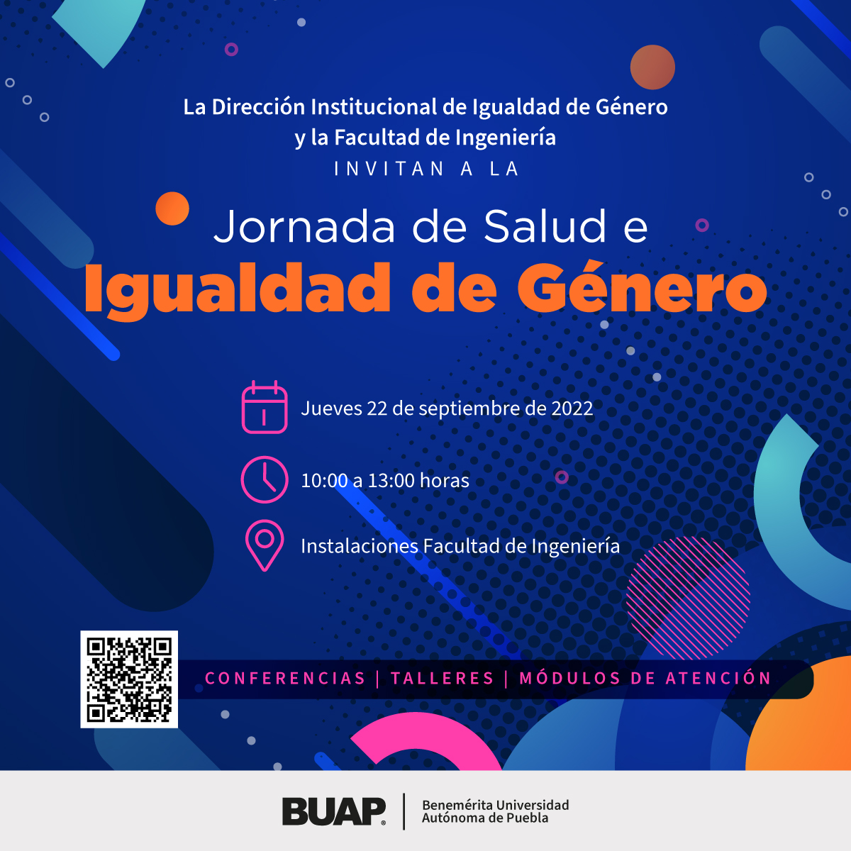 BUAPoficial's tweet photo. 👨‍⚕️👩‍⚕️Jornada de Salud e Igualdad de Género

🗓️Jueves 22 de septiembre de 2022.

Conferencias, talleres y módulos de información en facultades y dependencias.

Consulta la programación en: https://t.co/wpatki8Qyv https://t.co/6XnuYnraLN