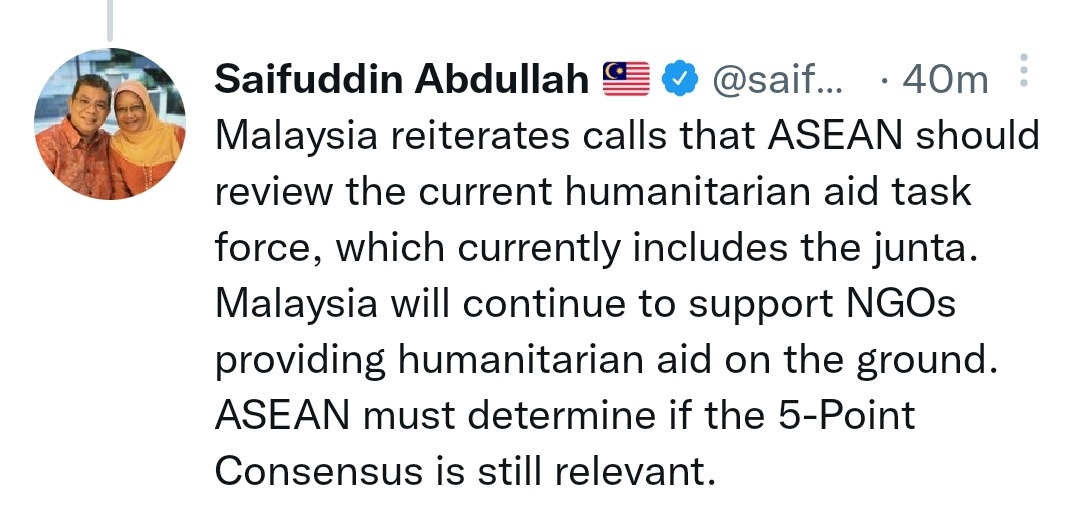 MayWongST's tweet photo. On sidelines of #77UNGA, #Malaysia's vocal critic of #Myanmar #military @saifuddinabd engages widely with Myanmar's civilian @NUGMyanmar &amp; other representatives including #UN permanent rep @KyawTun62907405 who's seeking to retain his seat at the #UN. #WhatsHappeningInMyanmar https://t.co/XLGCVysd3F