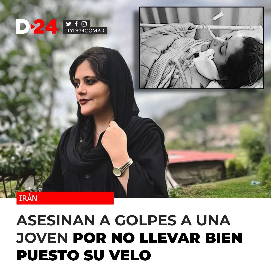 Data24comar's tweet photo. 🔴 Mahsa Amini de 22 años falleció el martes pasado de un paro cardíaco luego de haber sido golpeada en una comisaría por no utilizar "correctamente" su velo.

📌 Leé la nota ACÁ 👉 https://t.co/lwyIGfWffw https://t.co/I8XZepVXfM