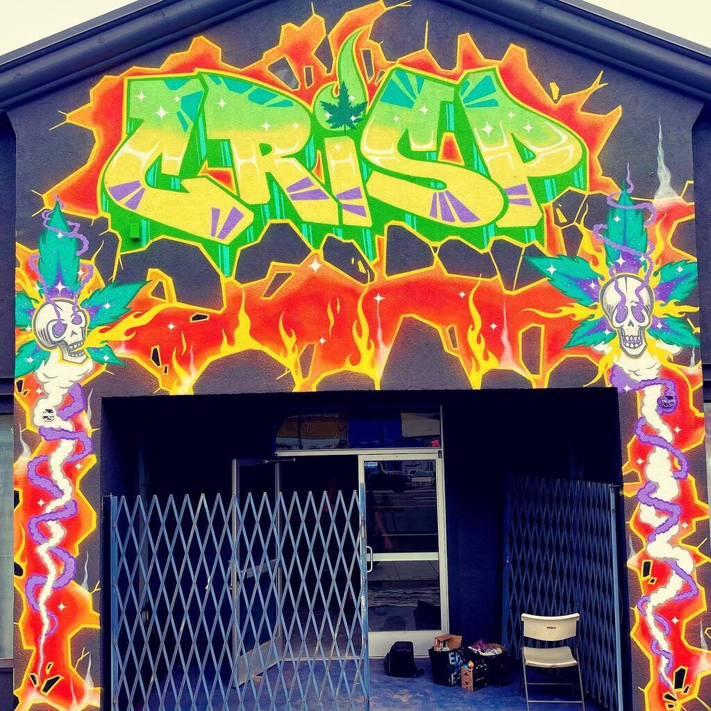 Nac1rock's tweet photo. Front facade of Crisp dispensary lounge done ✔️ now for the city to approve the lettering for the front and back of building. Apparently a city worker came by last Friday to shut it down and said they need a mural permit and has to be approved by a council.
Of course Eureka … https://t.co/tTmxuJE68e