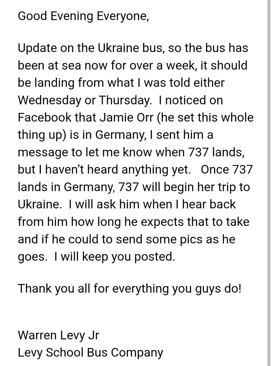 LevyBus's tweet photo. An update on our bus that's on its way to the Ukraine... https://t.co/PoeqXkV5eU