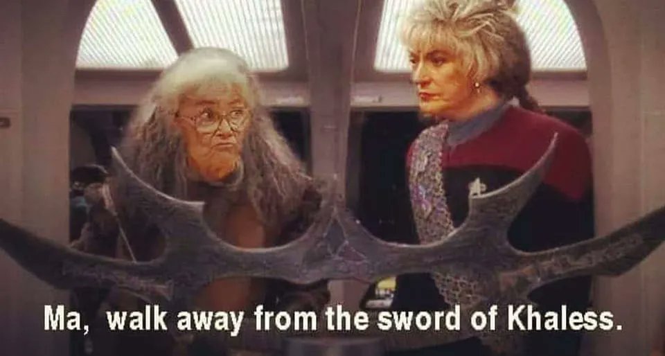TrekUntold's tweet photo. The Golden Glory
#goldengirls #startrek #startrekDS9 #startrekTNG #klingons #kahless #swordofkahless #trekkies #startrekcommunity #startrekmeme #startrekmemes #klingon #DS9 #allstartrek #beaarthur https://t.co/MLzTg2M9xg