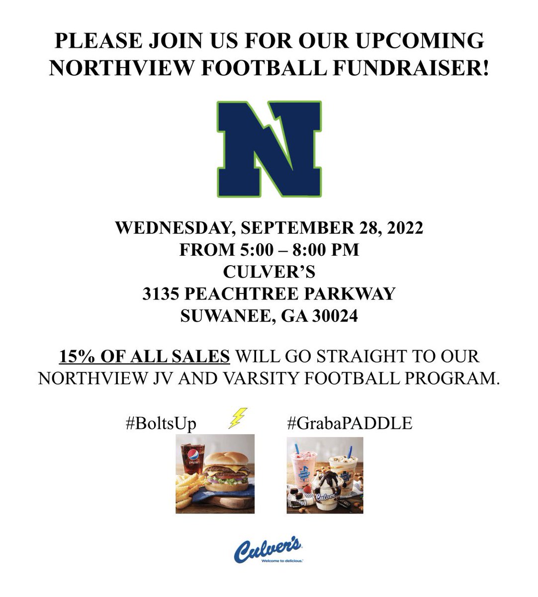 Save the date for our Northview Titan’s Spirit Night @ Culver’s!