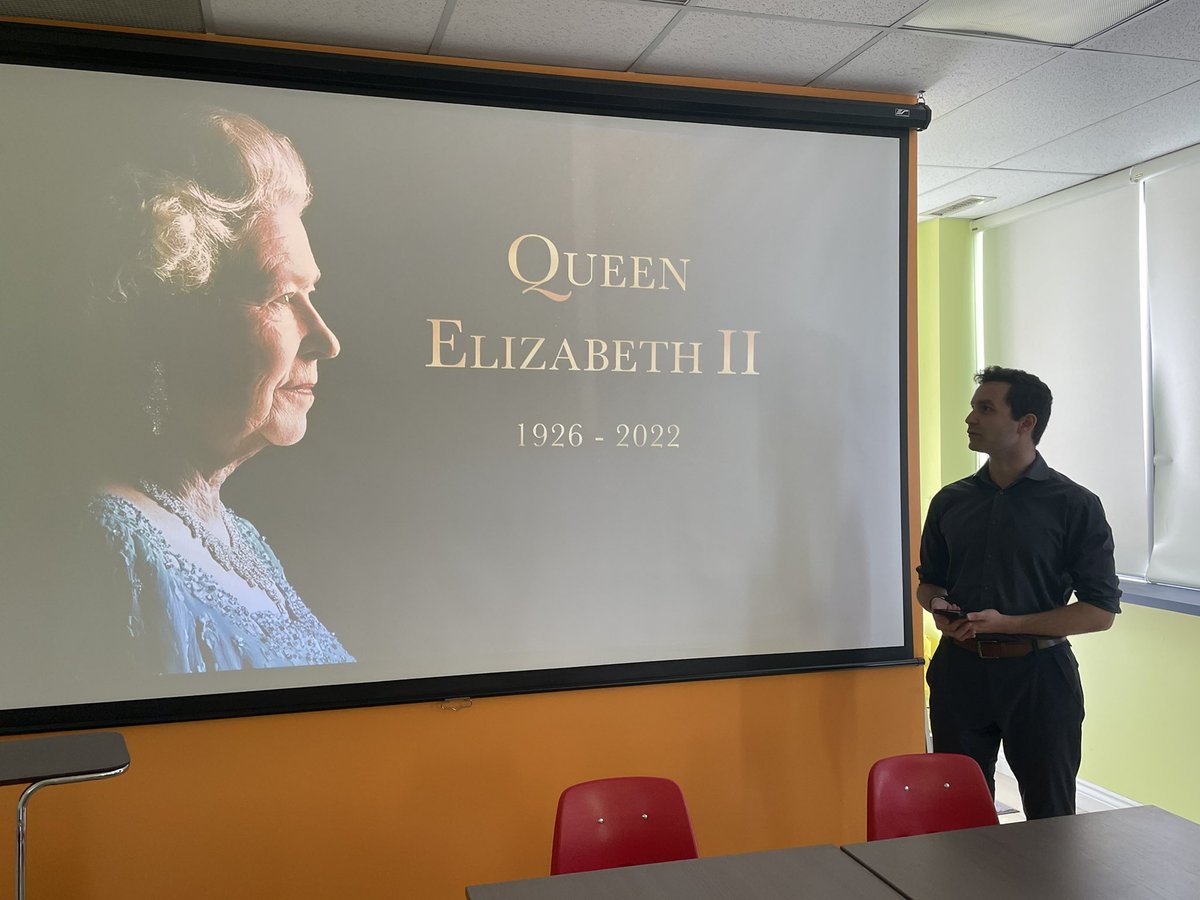 TiAschools's tweet photo. Toronto International Academy staff and students observing a moment of silence as we mourn Her Majesty Queen Elizabeth II on her funeral. #queensfuneral #QueenElizabethIIMemorial #tiaschools #privatehighschool #studentlife #studingabroad https://t.co/XzEGokFT0D