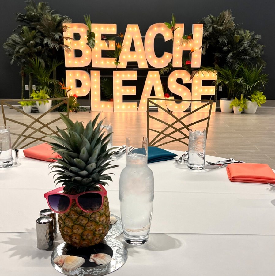 We are a one stop shop for all of your event needs. We partner with some of the best vendors around the valley to bring all of your event dreams to life. @alphalitletters really brought the Luau to life and created the perfect photo op for guests all night long!