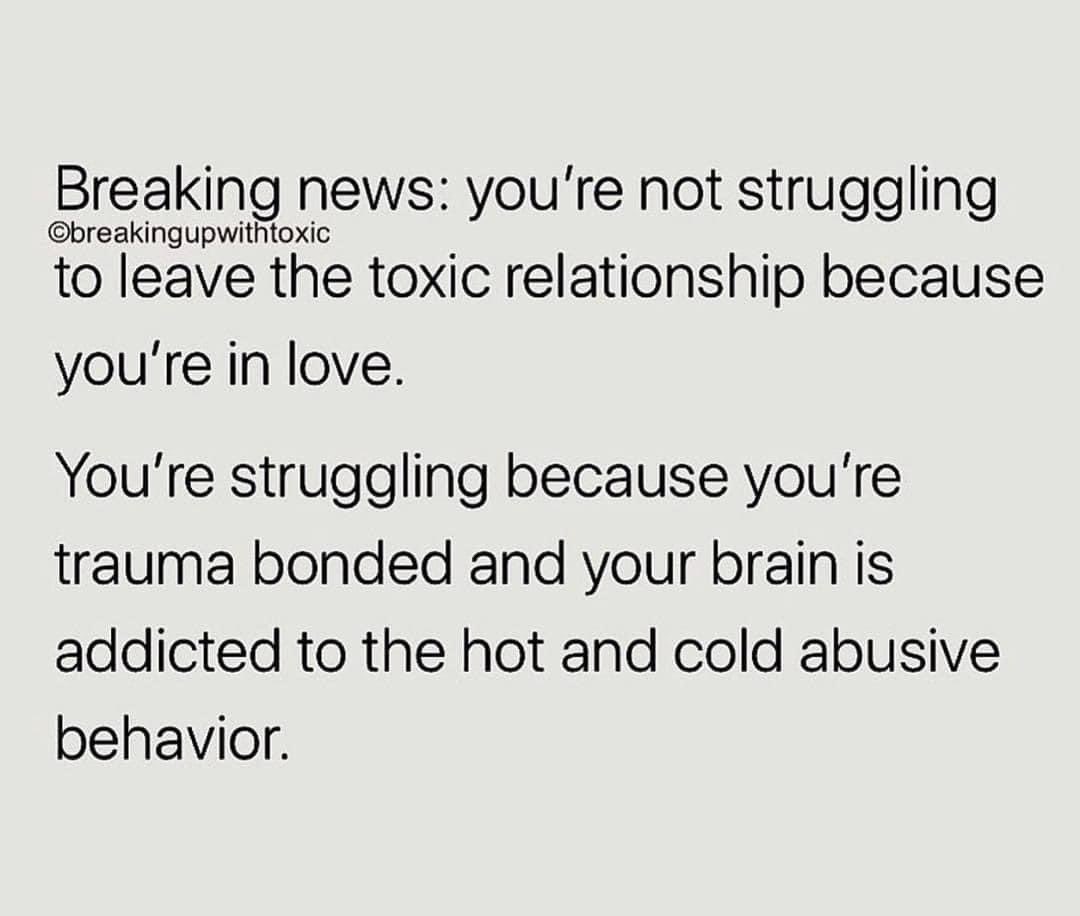 psndgrl's tweet photo. Once I was passed the #traumabond, I was so relived I didn’t go back. Stick it out; you can do it! 💪🏼 #nocontact #narcissistabuse #DomesticViolence #awareness https://t.co/7EPf8R3TCZ