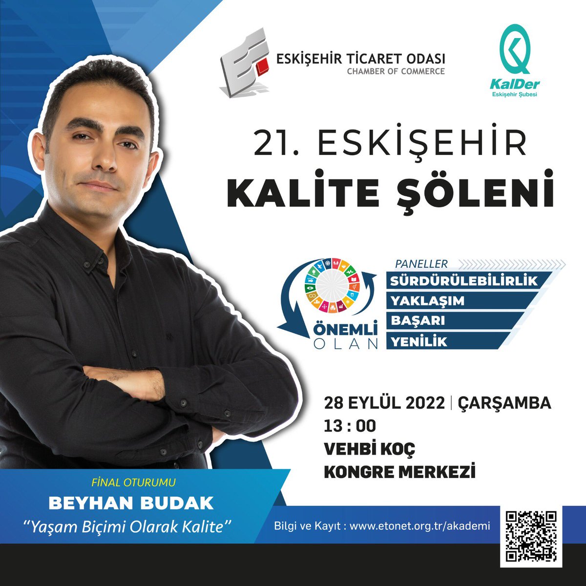 21. Kalite Şöleni 4 farklı panel ve final oturumunda Beyhan Budak'ın sunumuyla 28 Eylül'de Vehbi Koç Kongre Merkezi’nde. Ayrıntılı bilgi ve kayıt: etonet.org.tr/akademi #kaliteşöleni #eskişehir
